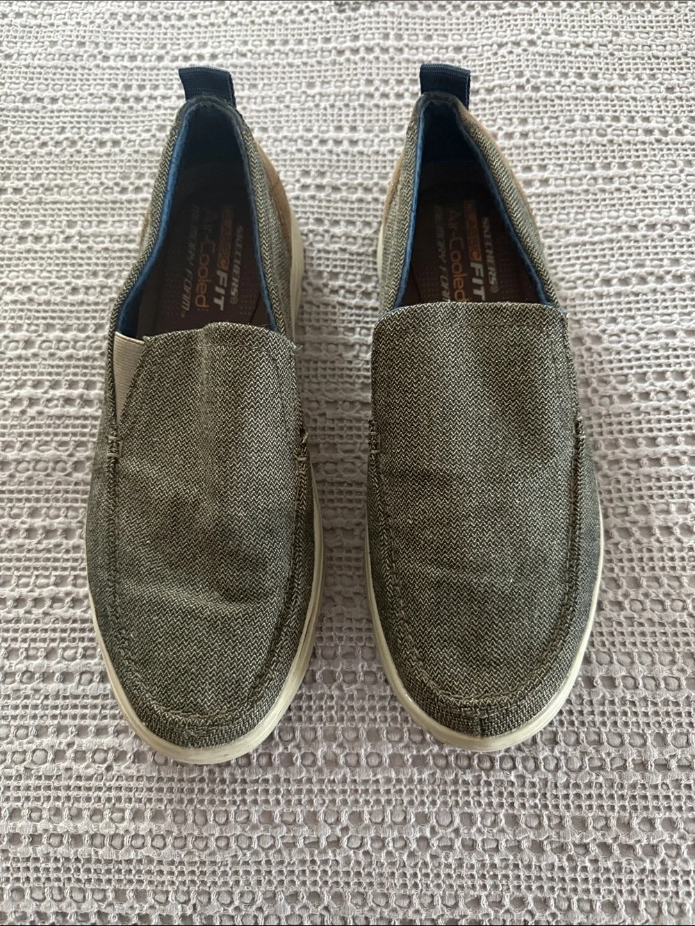 Skechers Men’s Olive Canvas Memory Foam Slip Ons 11